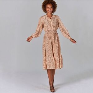 Tucker Juliette Dress Ivory Safari in Crepe de Chine Silk Midi Ruffles